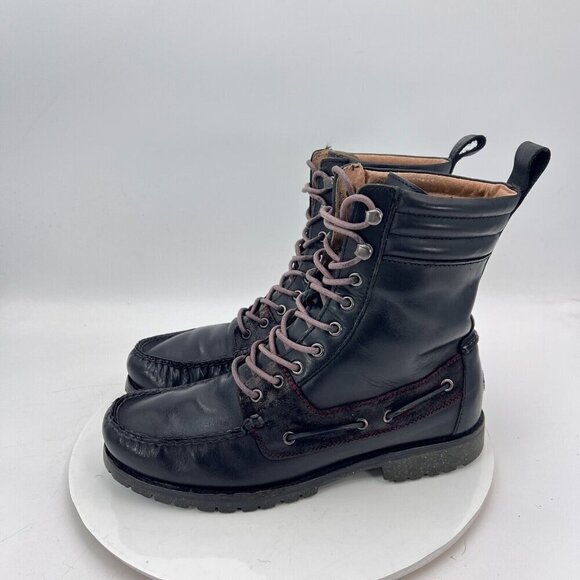 Polo Ralph Lauren Men Size 8.5D Black Leather Lugged Moc Toe Lace Up Boot - Picture 1 of 13